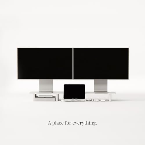 Raico Desk Cockpit Shelf Monitor Stand System Dual Screen Setup Wood Large Desk Accessory Organizer Unit (Matte White, Full Length v2 | 45.7 Inches) - Image 6