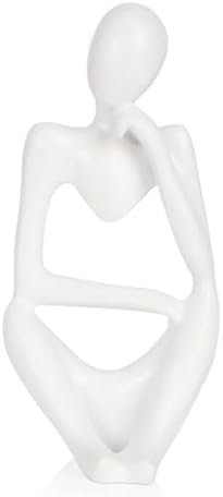 Sandstone Resin Thinker Statue Style Abstract Sculpture, White, Right by Ozzptuu