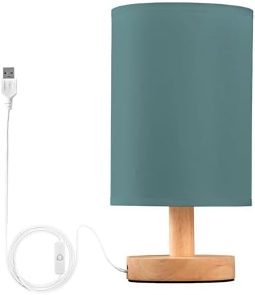 DOMIKING Teal Print Bedside Table Lamp for Bedroom Small Lamps for Nightstand Lamp with Wood Base Reading Desk Lamp for Living Room Home Office Kids Room by DOMIKING