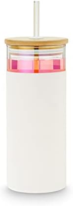 Pinky Up Katherine Insulated Glass Tumbler with Lid, Straw and Silicone Sleeve, Iced Coffee Tumblers, Smoothie Cup to Go, 24 oz, Set of 1, White by PinkyUp