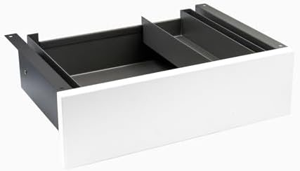 Desky Minimal Under Desk Drawer – Slim Pull-Out Metal Storage Organizer for Sit-Stand Desks, Smooth Glide, Space-Saving Design, Easy Mount, White Laminate & Space Gray Frame by Desky