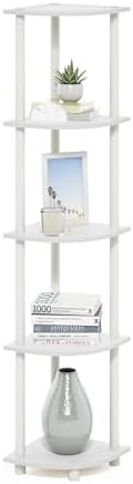Furinno Turn-N-Tube Corner Shelf, 5-Tier Corner Bookshelf, Open Storage Shelves, for Organization and Storage, Living Room, Home Office, Garage, Bedroom, White by Furinno-FitsYourSpaceFitsYourBudget