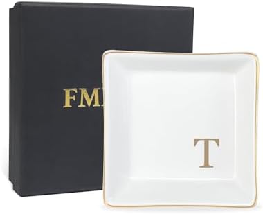 Fmeida Personalized Jewelry Dish Tray with Initial, Gifts for Women Bride by Fmeida