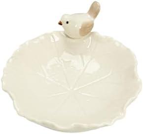 Cute Bird Lotus Ceramic Trinket Dish,Jewelry Ring Dish, Ceramic Trinket Tray, Key Bowl, Dessert Plate,Bathroom Decoration (White) by FsocpenBrandFlagship