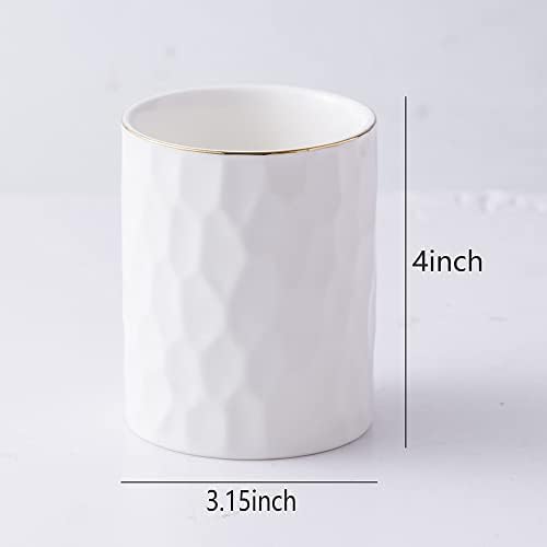 Ceramic Aesthetic Pen Holder for Desk Cute White Pencil Holder Cup Pot Desk Organizer Office Supplies - Stylish Office Decor, Makeup Brush Holder,Toothbrush Holder (White) - Image 2