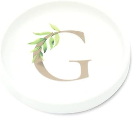 Trinket Tray Jewelry Dish with Monogrammed G in Gold Ring Holder - White Trinket Dish - Personalized Ring Dish or Jewelry Tray - Cedar & Ink (G) by CedarandInk