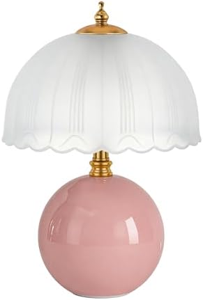 PARTPHONER Mushroom Table Lamp, Ceramic Bedside Lamp with Glass Shade, 3-Way Lighting (2700K-5000K) Rocker Switch, Small Nightstand Lamp for Bedroom, Living Room, Office, Pink - Image 2