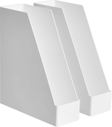 Amazon Basics Rectangular Plastic Desk Organizer, Magazine Rack, White, 2-Pack Temp by AmazonBasics