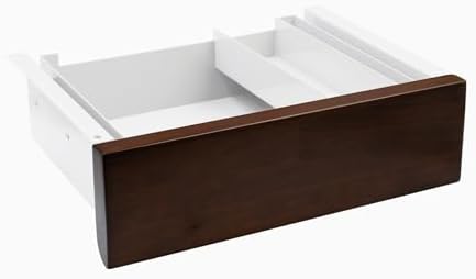 Desky Minimal Under Desk Drawer – Slim Pull-Out Metal Storage Organizer for Sit-Stand Desks, Smooth Glide, Space-Saving Design, Easy Mount, Dark Walnut Rubberwood & White Frame by Desky