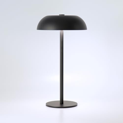 Cordless 11" Mushroom Table Lamp with Dimmable 3 Color, 5200mAh, Black by JHWDHDTableLamp