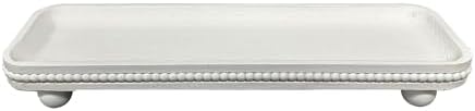 Dwellington Oval Wooden Decorative Tray, Farmhouse Style, Beaded Serving Tray for Living Room, Coffee Table (White) by dwellington