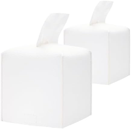 HOMOTEK 2 Pack Tissue Box Cover, Square PU Leather Tissue Holder, Decorative Facial Tissue Cube Paper Organizer Dispenser for Bathroom, Night Stands, Desk, Car 5X5X5'' - White, Pebble Grain by HOMOTEK