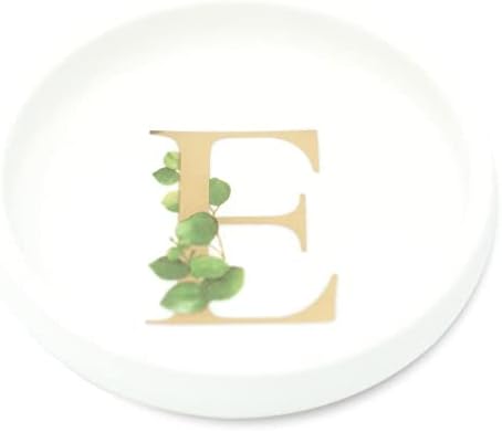 Trinket Tray Jewelry Dish with Monogrammed E in Gold Ring Holder - White Trinket Dish - Personalized Ring Dish or Jewelry Tray - Cedar & Ink (E) by CedarandInk