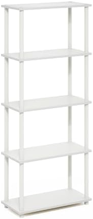 Furinno Turn-N-Tube Storage Shelves, 5-Tier Book Shelf, Corner Shelf, Toolless Open Shelves, for Organization and Storage, Living Room, Garage, Home Office, White - Image 6