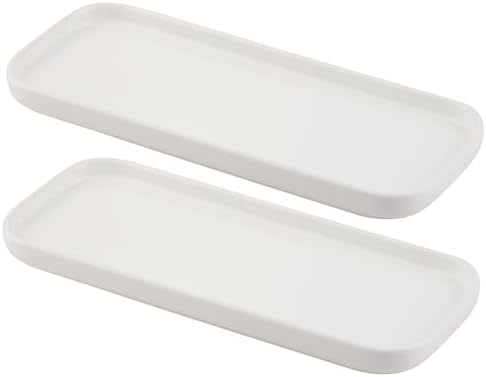 VanEnjoy Set of 2 White Ceramic Tray for Kitchen Counter, White Vanity Tray for Bathroom Counter, Long Narrow Tray for Soap Bottles by VanEnjoy