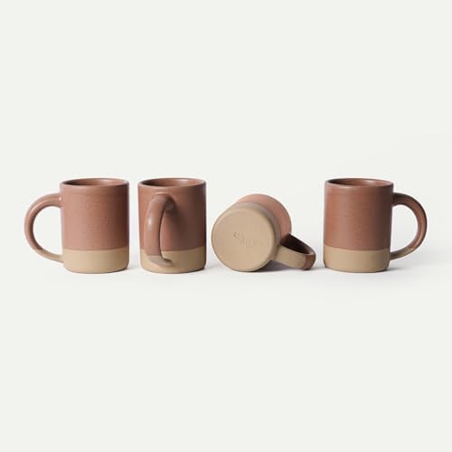 MORA Medium Mugs Set of 4, 16oz Ceramic Pottery Latte Mugs/Coffee Cups - Microwave and Dishwasher Safe - Toasted Terracotta by MORA