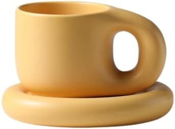 10oz Nordic Ceramic Coffee & Tea Mug, Saucer, Cute Cup, Lovers Gift, Orange by FilteredBlend