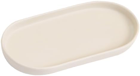 Matte Beige Round Soap Dispenser Tray - 8'' Ceramic Vanity Tray for Bathroom Decorative, Jewelry Ring Dish, Comestic Holder, Kitchen Sink Countertop Organizer Plate by Eyrozia