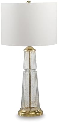 Signature Design by Ashley Bakersboro Tall Glass Table Lamp, 3-Way Rotary Switch, Fluted Glass with Goldtone Flecks and Fabric Shade for Living Room End Tables, Clear/Gold Finish, 34 Inches High by Unknown
