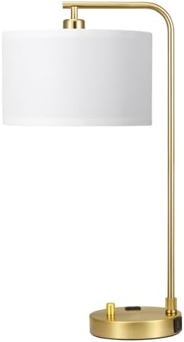 20.7" Gold Table Lamp with USB & Outlet, Fully Dimmable Nightstand Lamp - Image 4