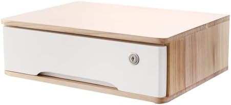 1-Tier Desktop Storage Box with Lockable Drawer, Wooden Desk Organizer for Office Supplies, Flat File Cabinet, Minimalist Design for Home & Office Use(Original Wood+White) by Unknown
