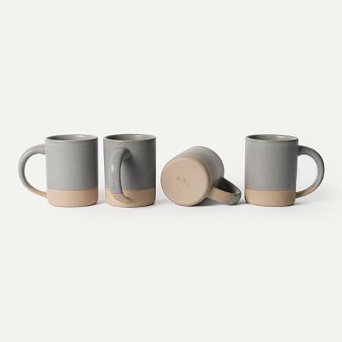 MORA Medium Mugs Set of 4, 16oz Ceramic Pottery Latte Mugs/Coffee Cups - Microwave and Dishwasher Safe - Peppercorn by MORA