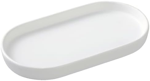 White Round Soap Dispenser Tray - 8'' Ceramic Vanity Tray for Bathroom Decorative, Jewelry Ring Dish, Comestic Holder, Kitchen Sink Countertop Organizer Plate by Eyrozia