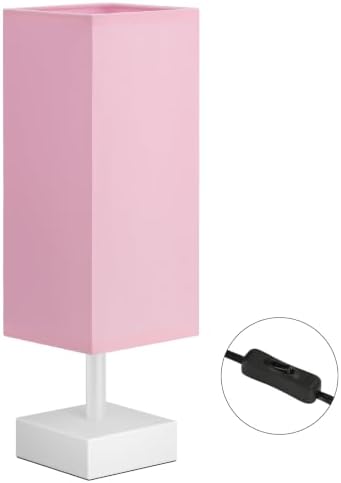 aooshine White Small Bedside Lamp for Bedroom - Square Pink Fabric Shade - Image 7