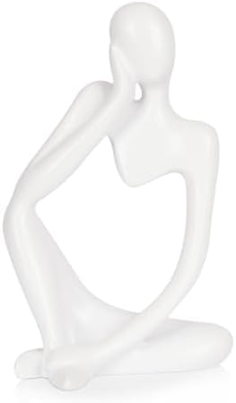 Sandstone Resin Thinker Statue Style Abstract Sculpture, White, Left by Ozzptuu