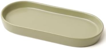 Matte Green Ceramic Bathroom Tray, Minimalist Vanity Organizer Dish by SHIIANN