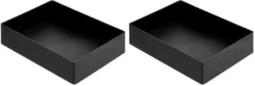 Amazon Basics Rectangular Plastic Desk Organizer with Storage Trays, Accessory Tray for Office Supplies and Pen Holder, 9.4 x 6.7 x 2 inch, Black (Pack of 2) by AmazonBasics