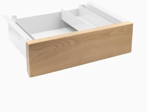 Desky Minimal Under Desk Drawer – Slim Pull-Out Metal Storage Organizer for Sit-Stand Desks, Smooth Glide, Space-Saving Design, Easy Mount, White Ash Hardwood & White Frame by Desky