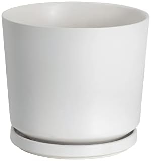 Ekirlin 7 inch Plant Pots,Ceramic Flower Planters Indoor,Modern Succulents Containers with Drain Hole Saucer,Decorate Home,Office & Outdoor (White) by Ekirlin