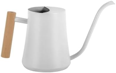 Indoor Watering Can with Long Spout, 34oz Capacity, White Metal with Wood Handle (White-W1) by AUKLETBLIEF