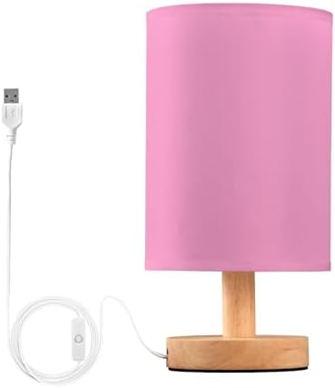 DOMIKING Pink Bright Print Bedside Table Lamp for Bedroom Small Lamps for Nightstand Lamp with Wood Base LED Table Lamps for Living Room Dorm Office Kids Room by DOMIKING