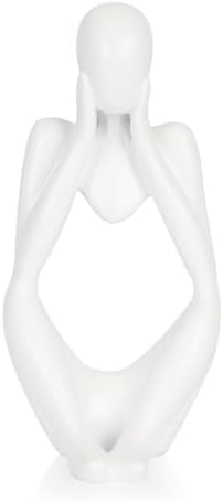 Sandstone Resin Thinker Statue Style Abstract Sculpture, White, Focus by Ozzptuu