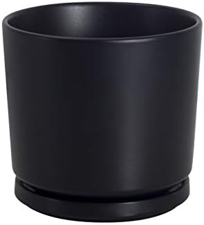 Ekirlin 7 inch Plant Pot Indoor - Black Ceramic Flower Planters - Modern Succulents Containers with Drain Hole & Saucer Tray, Garden Pots with Home Decorate, Office & Outdoor by Ekirlin