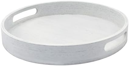 11.8" Round Wooden Decorative Tray with Handles,White - Image 6