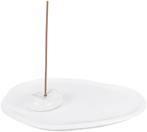 1Pc Ceramic Incense Burner White Oval Incense Holder Incenses Sticks Holder Sturdy Incenses Burner Ash Catcher with 1Pcs Resin Plate for Home Office Livingroom Work Relaxation Meditation by CRAFTYMELODY