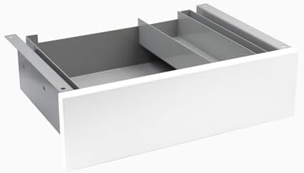 Desky Minimal Under Desk Drawer – Slim Pull-Out Metal Storage Organizer for Sit-Stand Desks, Smooth Glide, Space-Saving Design, Easy Mount, White & Grey Frame by Desky