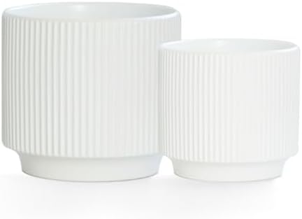 Ceramic 4.9+6.3 inch Planters, Modern Home and Office Flowerpot, Indoor and Outdoor Flowerpot with Drainage Hole (White) by Puoyikt