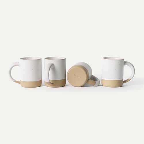 MORA Medium Mugs Set of 4, 16oz Ceramic Pottery Latte Mugs/Coffee Cups - Microwave and Dishwasher Safe - Oat by MORA