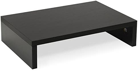 TEAMIX Black Monitor Stand Riser, Wood Desk Organizer for Laptop & Computer by TEAMIX