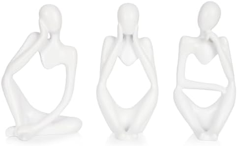 Sandstone Resin Thinker Statue Style Abstract Sculpture, White, 3pcs by Ozzptuu