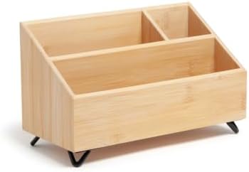 Bamboo Desk Organizer 3 Compartments 10x4.8x6 Inch Wood Tone by Unknown