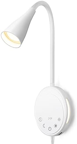 SANKEDOU LED Wall Mounted Reading Light, Book Light for Reading in Bed with Touch Control, 5 Dimmable, USB Output, Night Light & Timers Function, Flexible Gooseneck Headboard Bed Lights (White) by SANKEDOU