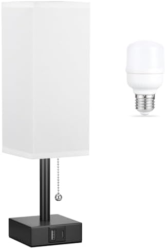 White Bedside Table Lamp for Bedroom - Desk Lamp For Nightstand, USB C+A by Aooshine