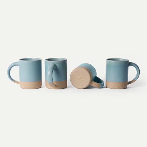 MORA Medium Mugs Set of 4, 16oz Ceramic Pottery Latte Mugs/Coffee Cups - Microwave and Dishwasher Safe - Iris by MORA