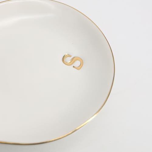 COLLECTIVE HOME - Ceramic Jewelry Tray, Decorative Monogram Jewelry Dish, Luxurious Trinket Tray with High Base, Birthday Mother's Day for Women (b) - Image 6