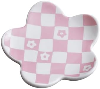 GSHLLO Ceramic Flower Shaped Jewelry Tray Small Cute Ring Holder Plate Aesthetic Trinket Dish Elegant Earring Plate Modern Accent Tray Decorative Key Holder Bowl for Home Pink and White 1 by GSHLLO